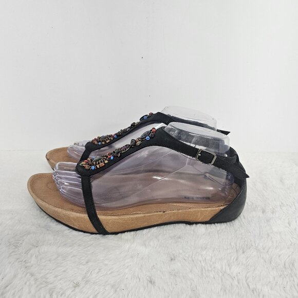 Earth Enchanting Black Beaded Sandals Boho Festival Hippie Leather Comfy 9 - Picture 6 of 15